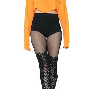 Fishnet lace up leggings
